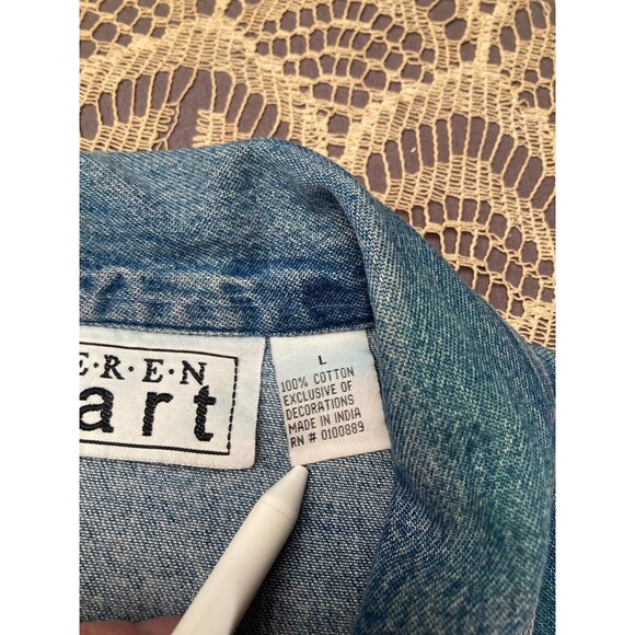 Vintage 80s Denim Jacket 1980s Floral Tie Dye Boho Artsy Size Medium - Picture 6 of 7